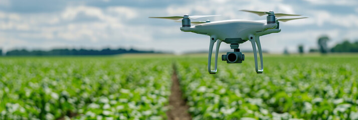 A smart agriculture scene with sensors and drones monitoring crop health and irrigation levels in a field. - obrazy, fototapety, plakaty