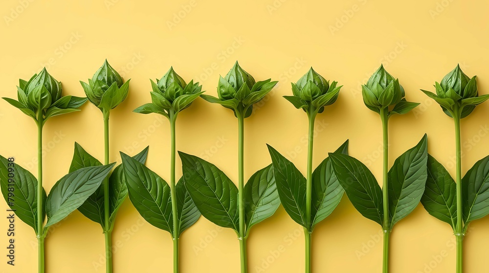 Wall mural flower buds on yellow background 