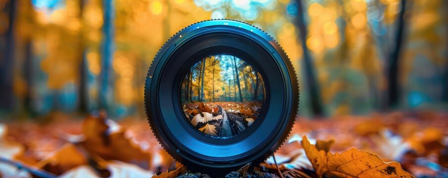 camera lens highlighting the vibrant, verdant beauty of a forest, reveling in the art of photography.