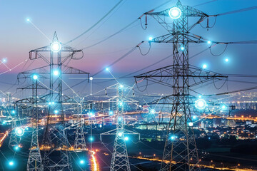 A smart grid infrastructure with IoT sensors managing energy distribution and optimizing power usage.