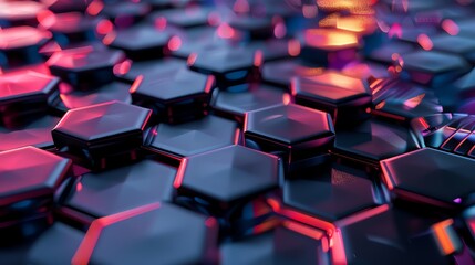 Fototapeta premium Futuristic design of a graphene materialhoneycomb shapes interlocking seamlesslyportrayed in a highcontrastvivid color scheme to highlight its innovative uses.