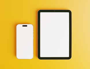 Smartphone and tablet mockup yellow background