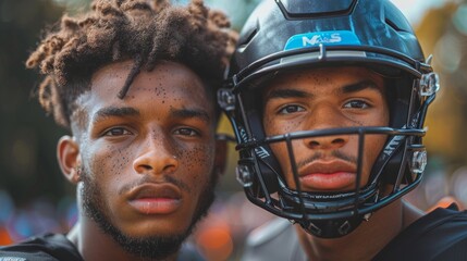 Two Football Players Posing for a Picture. Generative AI