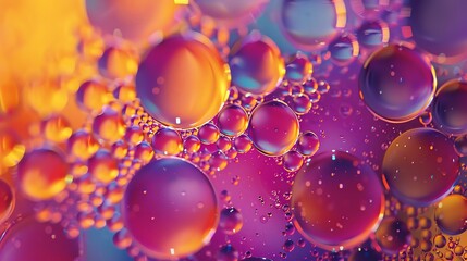 3D render of a bunch of glossy spheres of various sizes and colors floating in a colorful abstract background.