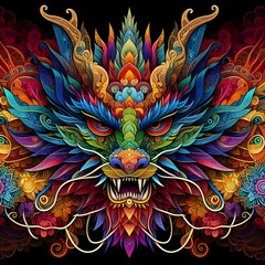 Beautifully complex and colorful dragon face images.
