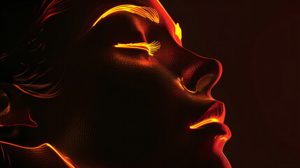 Futuristic computer graphic of glowing human face 
