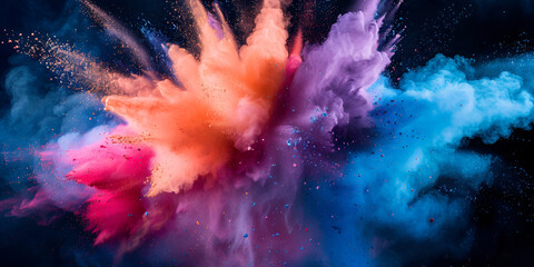  colorful indian holi festival powder explosion on black background