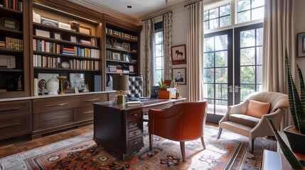 Eclectic home office with a mix of vintage and modern furniture