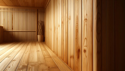 Interior of Finnish sauna, classic wooden sauna
