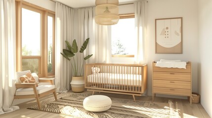 Scandinavian-inspired nursery with clean lines and natural wood accents