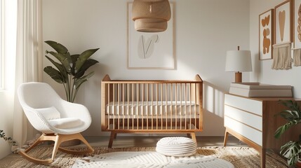 Scandinavian-inspired nursery with clean lines and natural wood accents