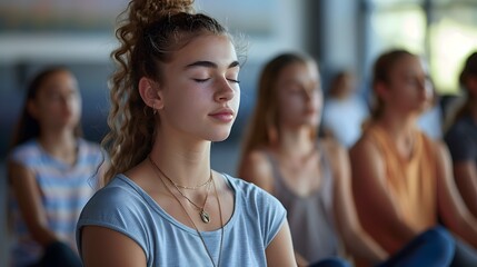 Young Woman Practicing Mindful Meditation in Serene Indoor Setting for Personal Growth and Wellness