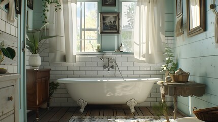 Vintage-inspired bathroom with clawfoot tub and retro fixtures