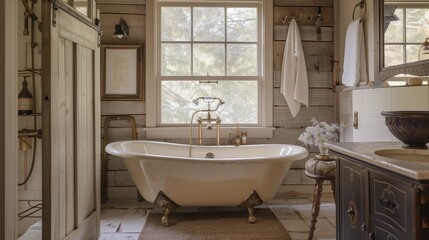 Vintage-inspired bathroom with clawfoot tub and retro fixtures