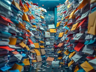 Overflowing inbox, A visual representation of the overwhelming workload - obrazy, fototapety, plakaty