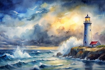 Serene Lighthouse Against Stormy Sea