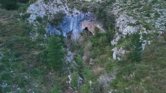 Baltzola Caves in the surroundings of the natural stone Arch of Jentilzubi in Dima in the Province of Bizkaia. Basque Country. Spain. Europe