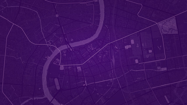 Illustrative map of a fictional city in purple tones. Abstract high resolution full frame dark city map background.