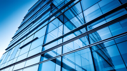 Obraz premium A modern skyscraper with blue glass windows