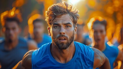 Fototapeta na wymiar Group of Men Running in a Race. Generative AI