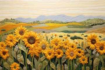 Fototapeta premium Sunflower field landscape outdoors painting.