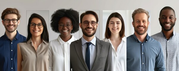 professional headshots showcasing a diverse and smiling corporate team against a neutral background.