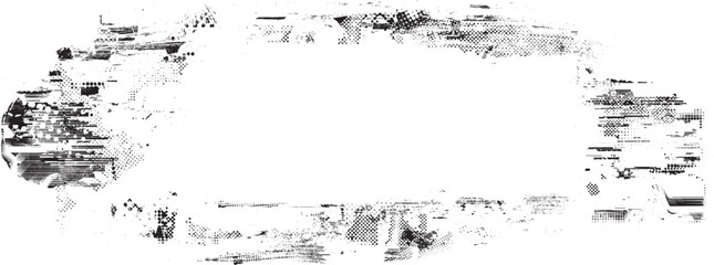 Glitch distorted grange frame . Noise grungy banner . Trendy defect error shapes . Glitched frame .Grunge textured . Distressed effect .Vector shapes