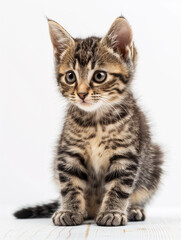 Striped kitten on the white background