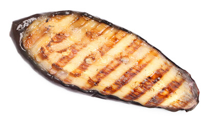 One slice of tasty grilled eggplant isolated on white, top view