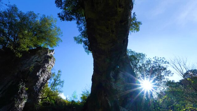 Landscape around the natural stone Arch of Jentilzubi in Dima in the Province of Bizkaia. Basque Country. Spain. Europe