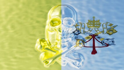 Translucent Skull Harmonized with the Vatican Flag Symbolic Keys and Tiara