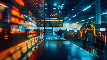 A financial trading floor where AI algorithms analyze market data in real-time, assisting traders in making split-second decisions for optimal investment strategies. - obrazy, fototapety, plakaty