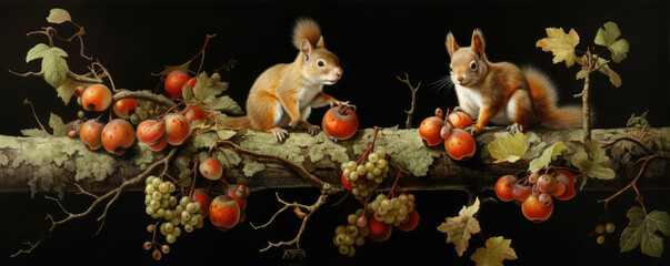 Obraz na płótnie Canvas red squirrel on old tree