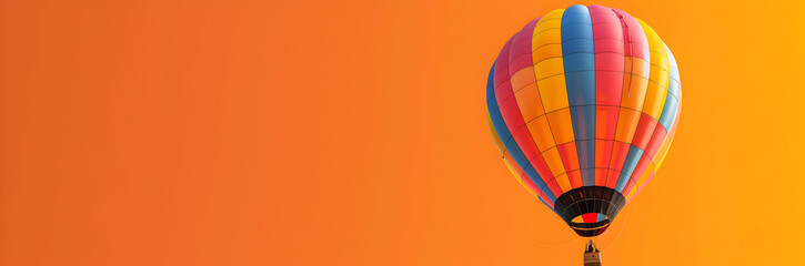 Colorful hot air balloon web banner. Hot air balloon isolated on orange background with space for text.