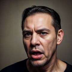 Obraz premium a man with a beard is making a funny face with his mouth open