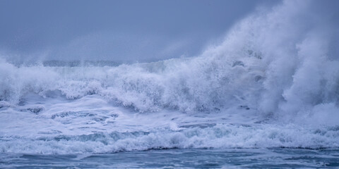 wild waves on the Atlantic porthtowan cornwall uk panorama 