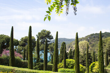 Beautiful view of the gardens of Saint Clotilde on a spring day. Lloret de Mar. Spain.