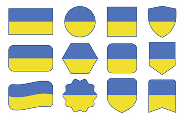 Vector Flag of Ukraine in modern abstract shapes, waving, badge, design template