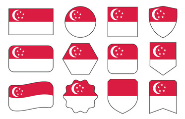 Vector Flag of Singapore in modern abstract shapes, waving, badge, design template