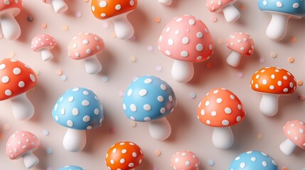A bunch of different colored mushrooms are on a white background, AI