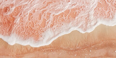 Fototapeta premium Coastal Elegance: Aerial View of Turquoise Waters and Pink Sand Beach with Breaking Wave