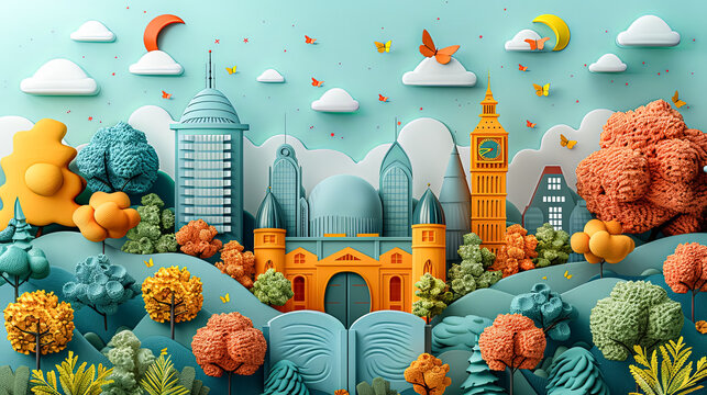 A book is opened to a page displaying a cityscape on the cover, offering a glimpse into urban narratives or architectural exploration.