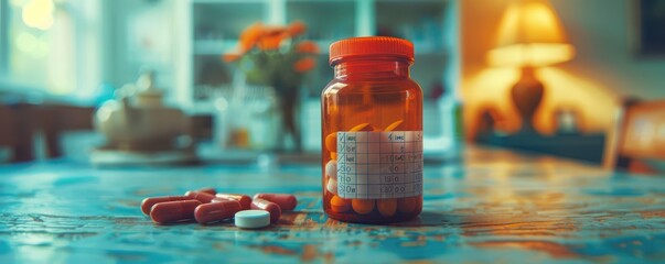 A close-up of an antiretroviral therapy pill bottle with a daily medication dosing tracker beside it, emphasizing treatment management