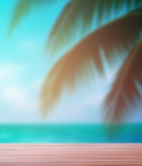 Palm leaves, ocean background, blurred, copyspace