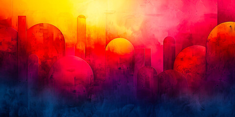 Minimalist abstract representation of a colorful sunset with striking hues and rounded shapes