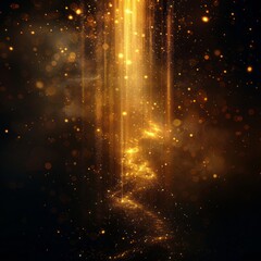 Abstract glowing gold vertical lighting lines on dark background with lighting effect and sparkle with copy space for text. Luxury design style. Vector illustration