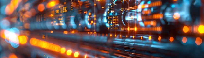 Obraz premium Close-up of a glowing digital display in a coal power plant, monitoring energy production and emissions