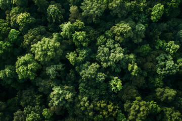 Top view of a young green forest in spring or summer