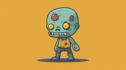 Fototapeta premium A cartoon zombie with yellow eyes and a big smile, AI