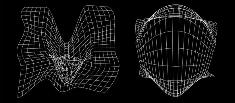 Retrofuturistic cyber design, liquid grids, gravity visualization, wavy cyberpunk lines. Perfect for retro poster or cover. Vector art